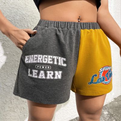 AMDMG Shorts for Women Shorts Women's Shorts Letter Graphic Two Tone Shorts Shorts (Color : Multicolor, Size : X-Small)
