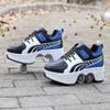 LDRFSE Double-Row Deform Wheel Automatic Walking Shoes Invisible Deformation Roller Skate 2 in 1 Male and Female Skating Shoes Multifunctional Outdoor Walking Sneakers Blue Black view 4