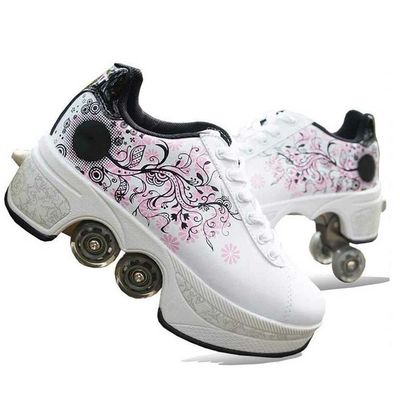 LDRFSE Double-Row Deform Wheel Automatic Walking Shoes Invisible Deformation Roller Skate 2 in 1 Male and Female Skating Shoes Multifunctional Outdoor Walking Sneakers