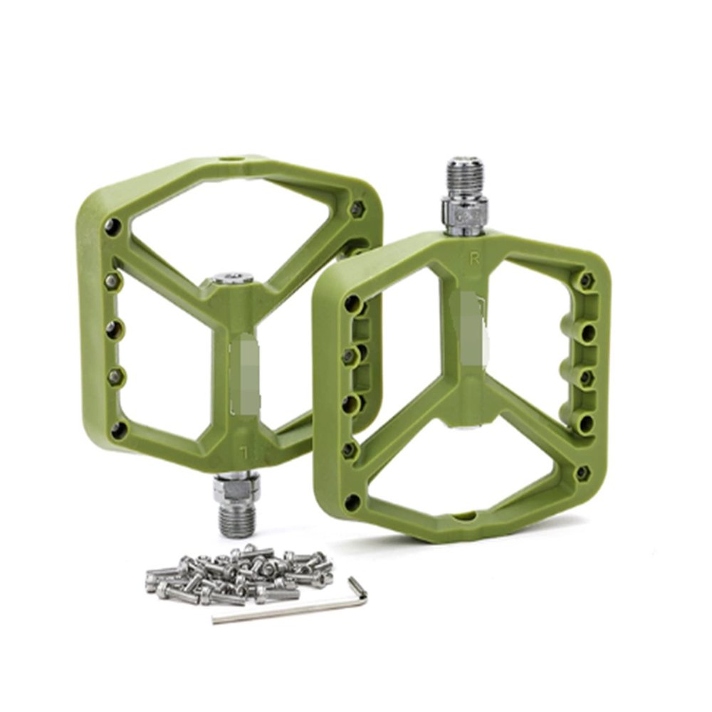 TTRS Store 1 Pair Bicycle Pedals Bike Ultralight Seal Bearings Cycling Nylon Road BMX MTB Pedals Flat Platform Bicycle Parts Accessories (Color : Army Green)