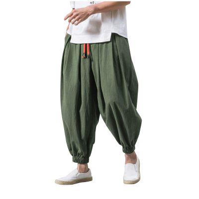 DAZLOR Mens Hip Hop Harem Pants Japanese Baggy Drop Crotch Wide Leg Joggers Summer Casual Loose Boho Hippie Yoga Beach Pants Army Green