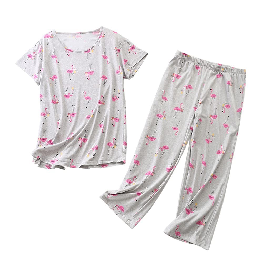 GTLY Womens Plus Size Pajama Set Cotton Sleepwear Tops with Capri Pants Casual and Fun Prints Pajama Sets