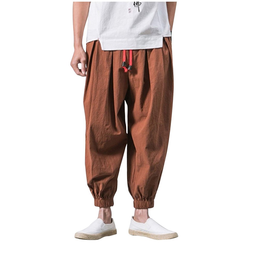 DAZLOR Mens Hip Hop Harem Pants Japanese Baggy Drop Crotch Wide Leg Joggers Summer Casual Loose Boho Hippie Yoga Beach Pants Coffee