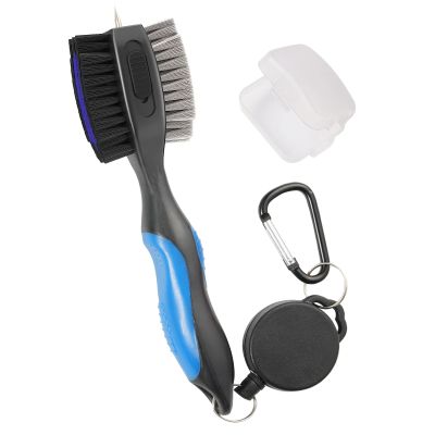 Lesunsul Golf Club Brushes, Golf Cleaning Tool, with Retractable Cleaning Nails, Nylon and Wire Bristles Oversize Double Brush Head with 2ft Retractable Zip-line Metal Buckle (Blue)