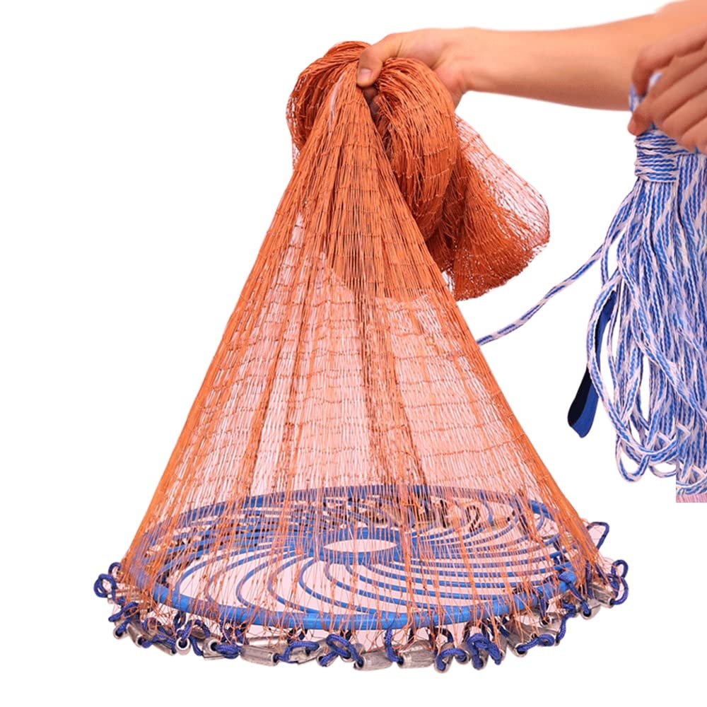 KAFELE Large Frisbee Cast Net, American Fishing Net, Throwing Net, Hand Throwing Net, Mesh 1 Finger, Rope Length 15M, Used for Saltwater Freshwater Fishing Net, 600
