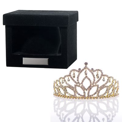 Andersons Gold Mirabella Tiara and Velvet Presentation Box Set, 2.875" gold rhinestone crown for Prom Queen, pageants, weddings, quinceaeras, birthdays, Sweet 16, homecoming, parties, and events