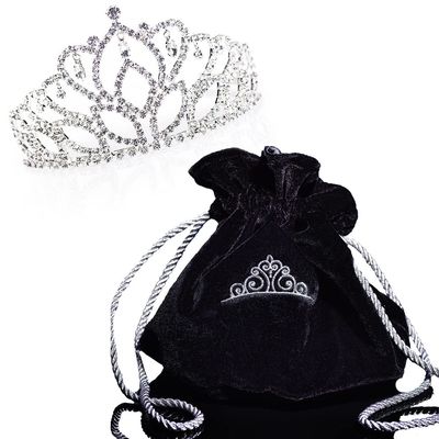 Andersons Mirabella Tiara and Velvet Bag Set, 2.875" silver rhinestone crown for Prom Queen, pageants, weddings, quinceaeras, birthdays, Sweet 16, homecoming, school dances, costumes, parties, and events