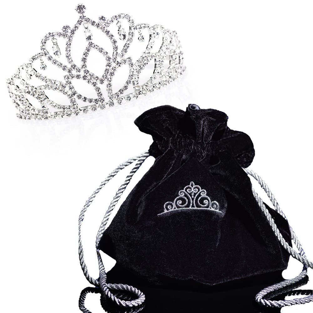 Andersons Mirabella Tiara and Velvet Bag Set, 2.875" silver rhinestone crown for Prom Queen, pageants, weddings, quinceaeras, birthdays, Sweet 16, homecoming, school dances, costumes, parties, and events