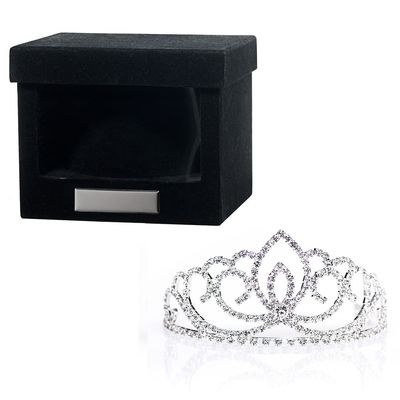 Andersons Sasha Tiara and Velvet Presentation Box Set, 1.5" silver rhinestone crown for Prom Queen, pageants, weddings, quinceaeras, birthdays, Sweet 16, homecoming, parties, and events