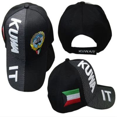 Kuwait Country Black White Letter Crest Patch On Side Embroidered Hat Cap