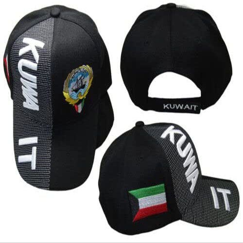 Kuwait Country Black White Letter Crest Patch On Side Embroidered Hat Cap