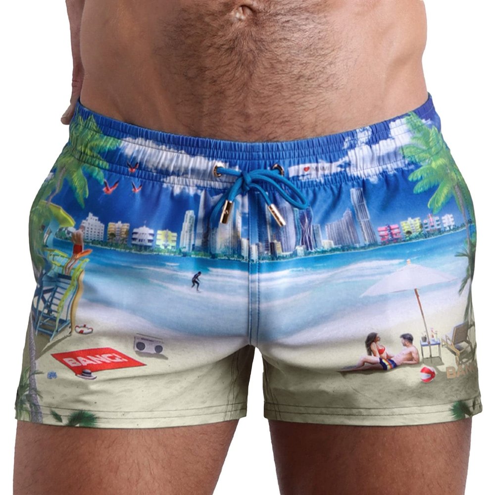 Bang Men's Swimwear Show Shorts - Stretchy Quick-Dry Shorter Length Beach Trunks (Wish You were HERE - 3XL)