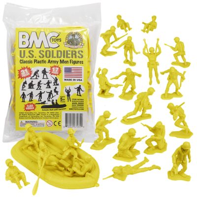 BMC Marx Plastic Army Men US Soldiers - Yellow 31pc WW2 Figures - Made in USA