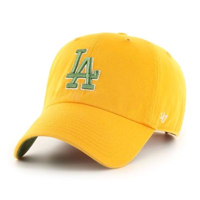 '47 Los Angeles Dodgers Mens Womens Ballpark Clean Up Adjustable Strapback Gold Hat with Green Logo