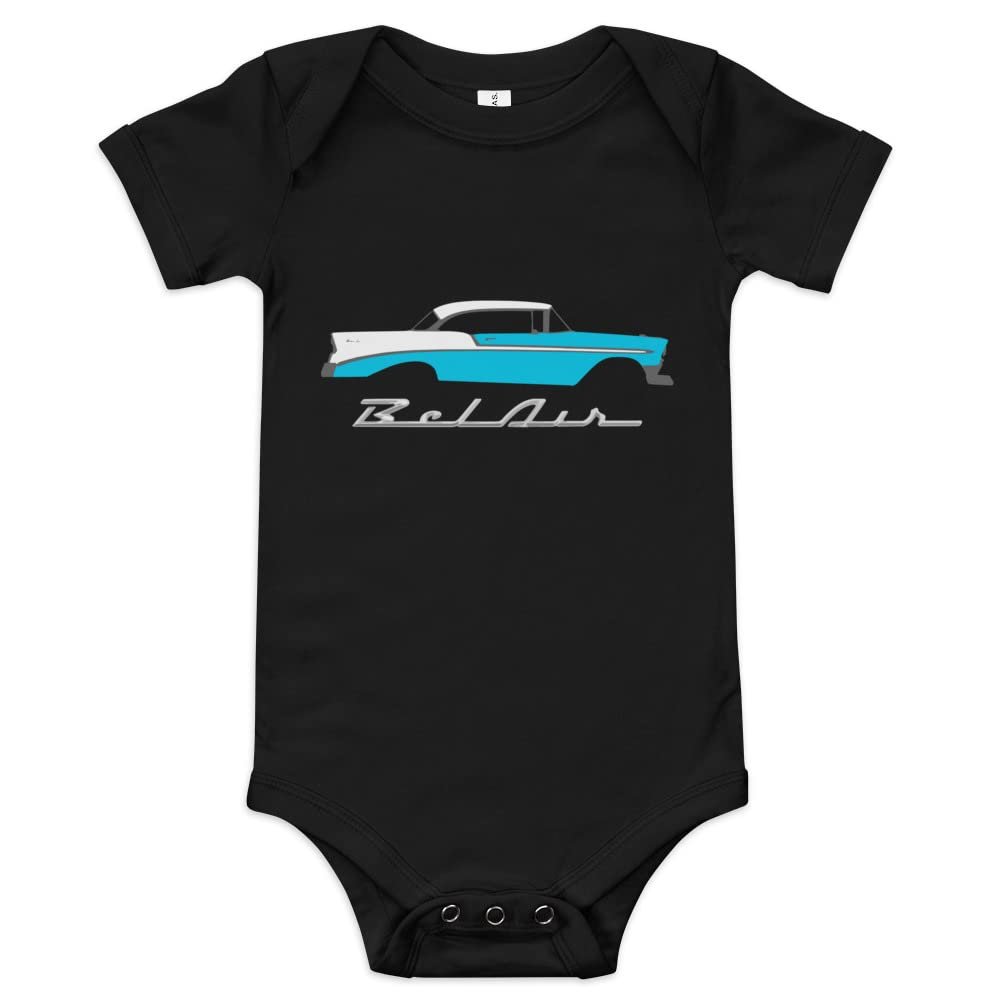1956 Chevy Bel Air Turquoise Antique Car Collector Cars 56 Belair Baby Onesie Short Sleeve one Piece