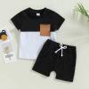 Infant Baby Boys Summer Clothes Solid Color Short Sleeve T-Shirt and Drawstring Shorts Set 2Pcs Toddler Outfits (B- Colorblock Black 2, 2-3 Years) view 2