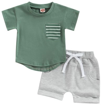 Mubineo Baby Boy Summer Clothes T Shirt Shorts Outfits Short Sleeve Tee Tops Shorts Set Outfit (Je Green Grey, 3 Years)