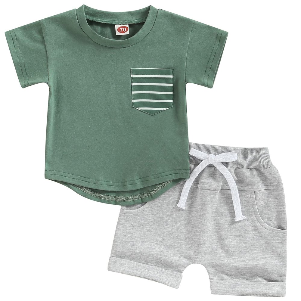 Mubineo Baby Boy Summer Clothes T Shirt Shorts Outfits Short Sleeve Tee Tops Shorts Set Outfit (Je Green Grey, 3 Years)