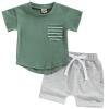 Mubineo Baby Boy Summer Clothes T Shirt Shorts Outfits Short Sleeve Tee Tops Shorts Set Outfit (Je Green Grey, 3 Years) view 1