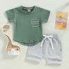 Mubineo Baby Boy Summer Clothes T Shirt Shorts Outfits Short Sleeve Tee Tops Shorts Set Outfit (Je Green Grey, 3 Years) view 3