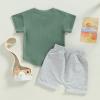 Mubineo Baby Boy Summer Clothes T Shirt Shorts Outfits Short Sleeve Tee Tops Shorts Set Outfit (Je Green Grey, 3 Years) view 4