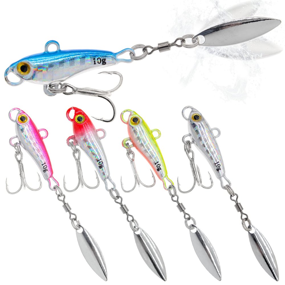 Zsrivk Metal Fishing Spoons Lures Long Casting Spinner Blade Baits VIB Swimbait with 3D Eyes for Walleye Bass, 5 PCS Fishing Jigs Freshwater Fishing Lures