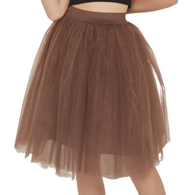 5 Layers 60cm Midi Tulle Skirt Princess Womens Adult Tutu Fashion Clothing Faldas Saia Femininas Jupe Summer Style (Color : Coffee, Size : One Size)