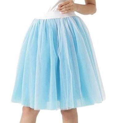 5 Layers 60cm Midi Tulle Skirt Princess Womens Adult Tutu Fashion Clothing Faldas Saia Femininas Jupe Summer Style (Color : White blue, Size : One Size)