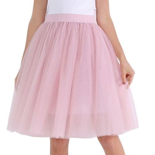 5 Layers 60cm Midi Tulle Skirt Princess Womens Adult Tutu Fashion Clothing Faldas Saia Femininas Jupe Summer Style (Color : Dusty pink, Size : One Size)