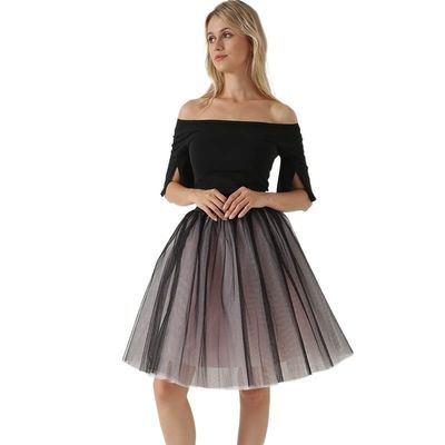 5 Layers 60cm Princess Midi Tulle Skirt Pleated Dance Tutu Skirts Womens Lolita Petticoat Party Puffy Skirts (Color : Black pink, Size : One Size)