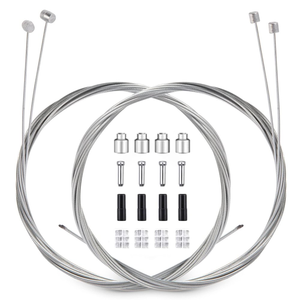 4PCS Bike Brake Cable Gear Shifter Cable Wire Set, Universal Standard Bicycle Brake Cable, Professional Bicycle brake line for Mountain and MTB Bike with Free Cable Cap End Crimps Accessories 2M