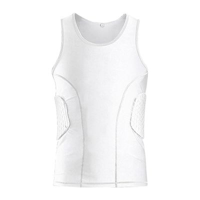 Mens Padded Football Shirt with Pads Chest Rib Protector Heart Guard Sternum Protection- Mens Padded Compression Shirt Football Rib Protectors for Baseball Basketball Paintball Rugby - White-S