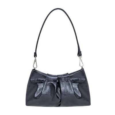 CHARMING TAILOR Women Clutch Bag Dressy Formal Handbag Pleated Metallic PU Clutch Purse for Cocktail Prom Wedding Party (Metallic Navy)