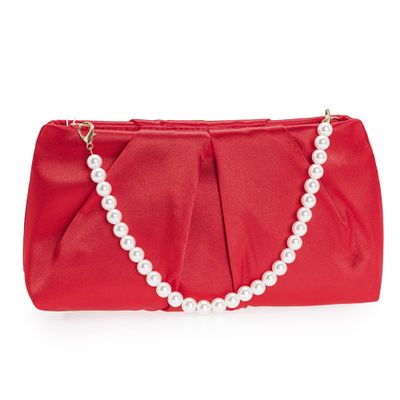 CHARMING TAILOR Evening Bag Women Wedding Party Handbag Small Dressy Formal Purse Pleated Satin Clutch (Red)