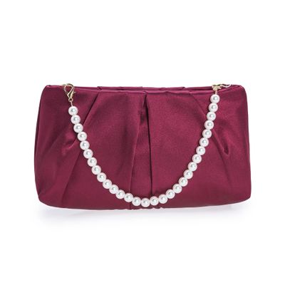 CHARMING TAILOR Evening Bag Women Wedding Party Handbag Small Dressy Formal Purse Pleated Satin Clutch (Burgundy)