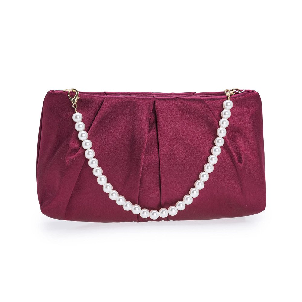 CHARMING TAILOR Evening Bag Women Wedding Party Handbag Small Dressy Formal Purse Pleated Satin Clutch (Burgundy)
