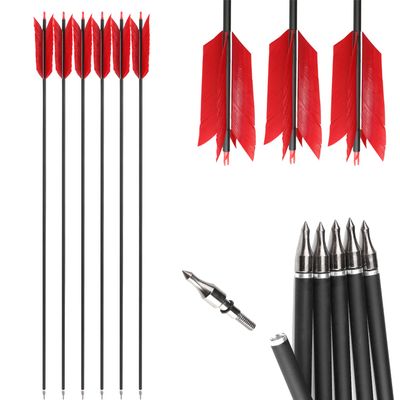 AMEYXGS 12 Pcs Archery Hunting Arrows Mix Carbon 30 Inch Flu Flu Arrows Spine 500 Target Practice Arrows with 4 Turkey Feather Replaceable Arrowhead for Outdoor Hunting Shooting (Red)