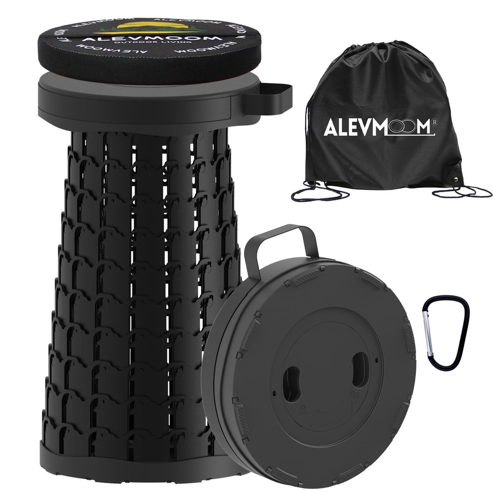 ALEVMOOM Upgraded Collapsible Stool with Cushion & Bag, 18" H Portable Retractable Telescoping Folding Stool for Adults, Lightweight But Sturdy Capacity 600 lbs for Camping Fishing Hiking Travel