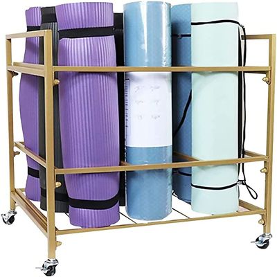 Scpantkend Yoga Mat Storage Rack Large Capacity Foam Roller Standing Holder, Double Layer Floor Yoga Mat Rack Stand with Accessaries, for Gym, Indoor Activities