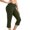XUNRYAN Womens Capri Yoga Pants with Pockets Essential High Waisted Legging for Workout Active Gym Biker Athletic Pants Army Green view 1