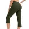 XUNRYAN Womens Capri Yoga Pants with Pockets Essential High Waisted Legging for Workout Active Gym Biker Athletic Pants Army Green view 2