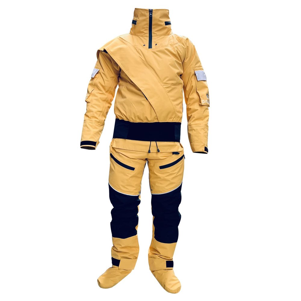 Dry Suits for Men in Cold Water Water Rescue Suit with Detachable Hood for Whitewater Canyoneering Kayaking Exploring (Yellow, X-Large)