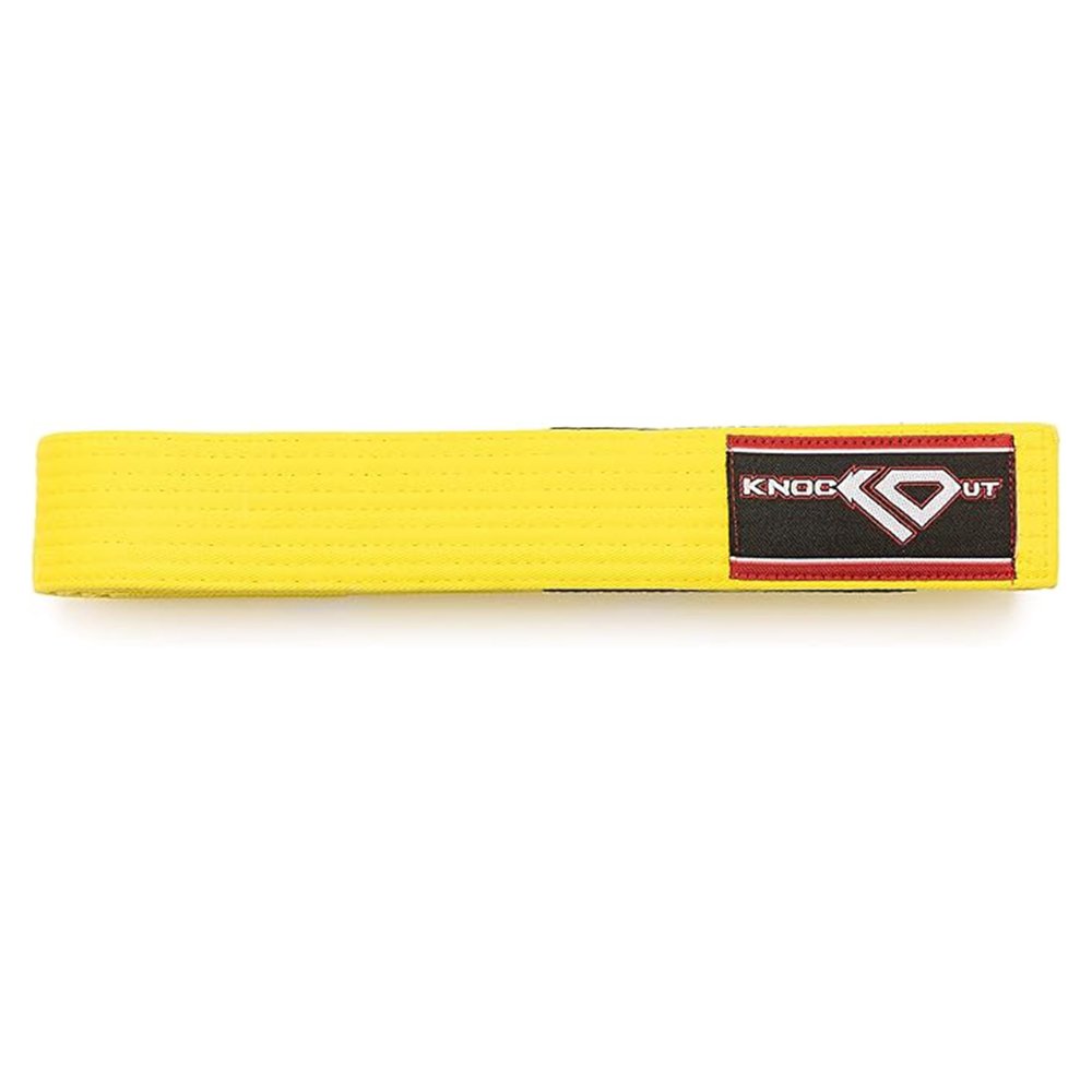 KO Sports Youth Brazilian Jiu Jitsu Belt, BJJ Gi Belt for Kids with Ranking Bar, 100% Cotton Durable Weave for Ages 4-15, All Ranks Available for Ages 4-15 for Training and Competition (Yellow, M0)