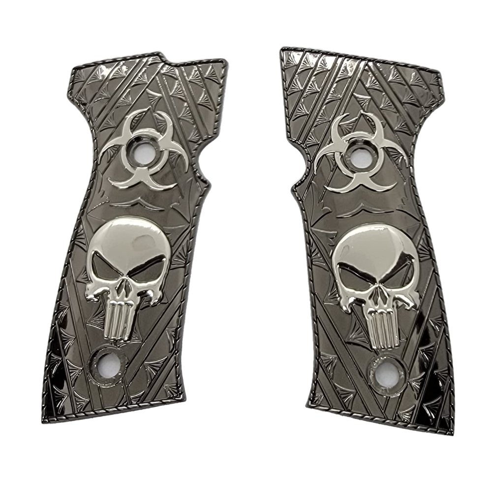 Grips America Custom Sig P320 AXG Metal Grip P320 AXG Grips Skull Sig P320 Black Nickel