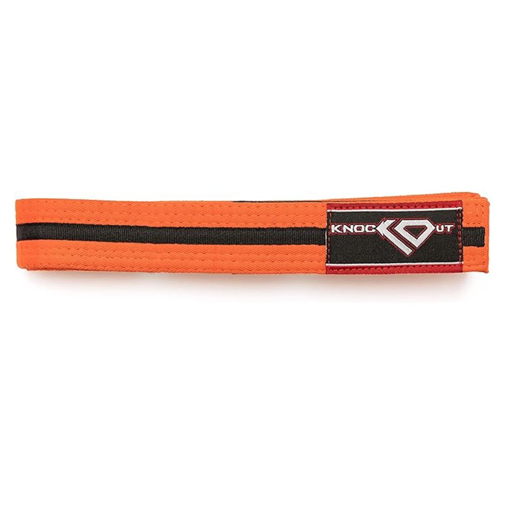KO Sports Youth Brazilian Jiu Jitsu Belt, BJJ Gi Belt for Kids with Ranking Bar, 100% Cotton Durable Weave, All Ranks Available for Ages 4-15 for Training and Competition (Orange & Black, M1)