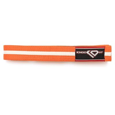 KO Sports Youth Brazilian Jiu Jitsu Belt, BJJ Gi Belt for Kids with Ranking Bar, 100% Cotton Durable Weave, All Ranks Available for Ages 4-15 for Training and Competition (Orange & White, M1)
