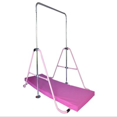 Gymnastics Training Kip Bar for Kids with 6'x2' Tumble Mat | Height Adjustable Horizontal Bar Indoor Home Gym | Folding Jungle Gym Monkey Bar Junior Gymnastic Training Bar Gymnastic Equipment (Pink)
