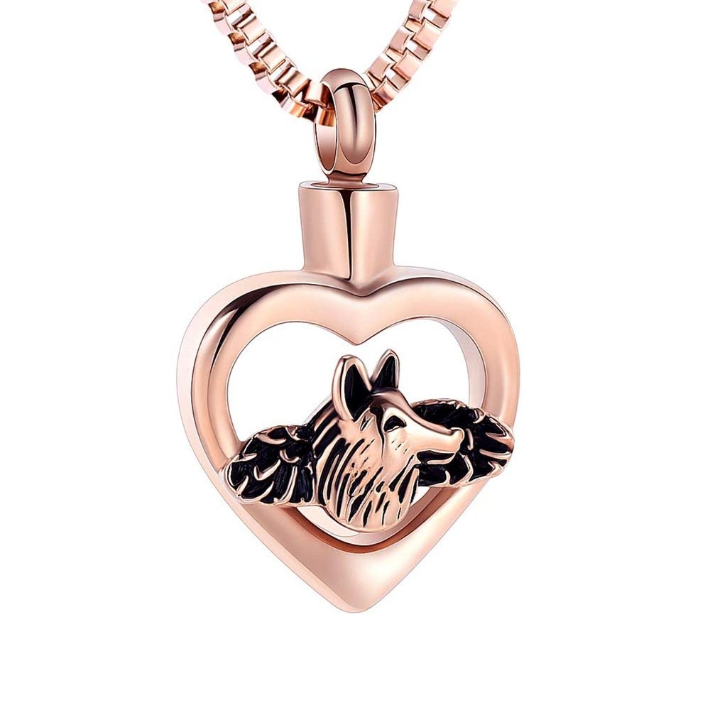 BIAIHQIE Heart Cremation Jewelry Wolf Urn Necklace for Ashes of Loved One Funeral Keepsake Urn Locket Memorial Pendant for Women Men