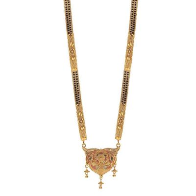 Frienemy Home Presents Traditional One Gram Gold Glorious Hand Meena 30 Inch Long Mangalsutra/Tanmaniya/Nallapusalu/Black Beads Mangalsutr for Women Gold Long Chain #Frienemy-1731