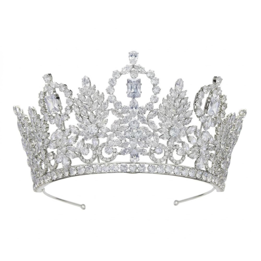 Luxury Crystal Tiara Crown for Women - Sparkling Cubic Zirconia Bridal Headpiece for Wedding, Prom, Pageant, Quinceanera - Silver Princess Hair Accessories for Bride